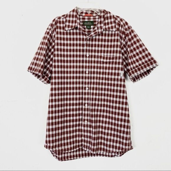 Eddie Bauer Red & White Plaid Short Sleeve Button Up Shirt - Picture 1 of 4